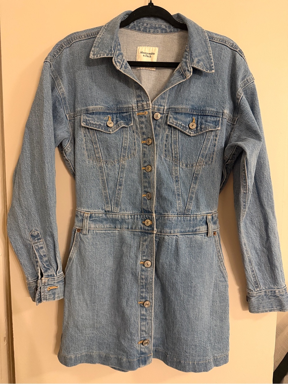 Abercrombie & Fitch Light Blue Denim Button-Front Jacket Dress